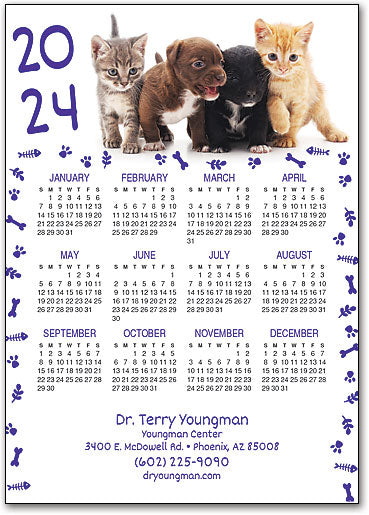 Pups and Kittens Calendar Postcard