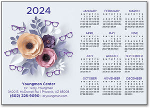 Florals And Glasses Calendar Magnet