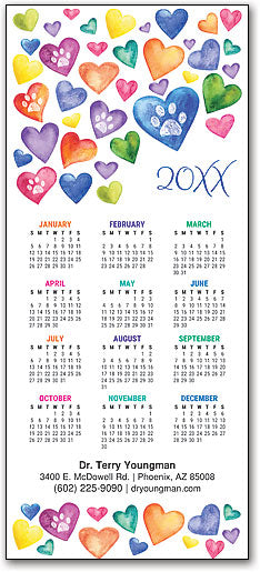 Colourful Hearts Tri-fold Calendar Greeting Card