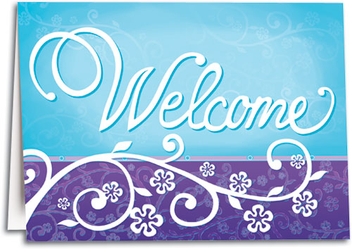 Welcome Floral Scroll Folding Card