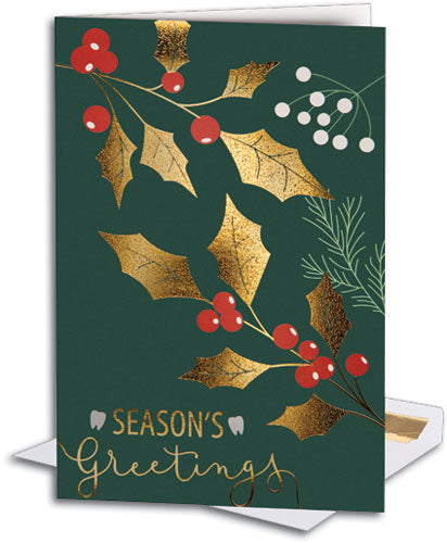 Holly Glow Deluxe Dental Holiday Folding Card