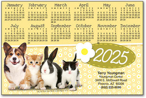 Four Pets Yellow Calendar Magnet