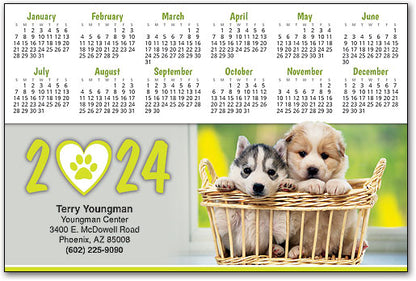Puppy Basket Calendar Postcard