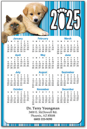 Puppy Kitten Blue Stripes Calendar Magnet