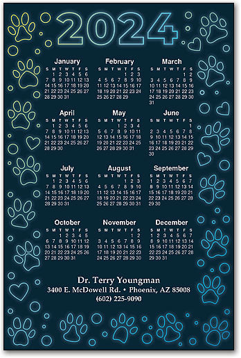 Neon Pawprints Calendar Magnet
