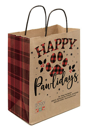 Holiday Plaid Paws Handled Paper Bag