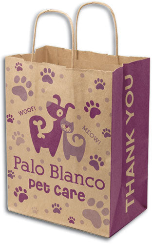 Custom 1 Colour 4-Sided Natural Handled Paper Bag