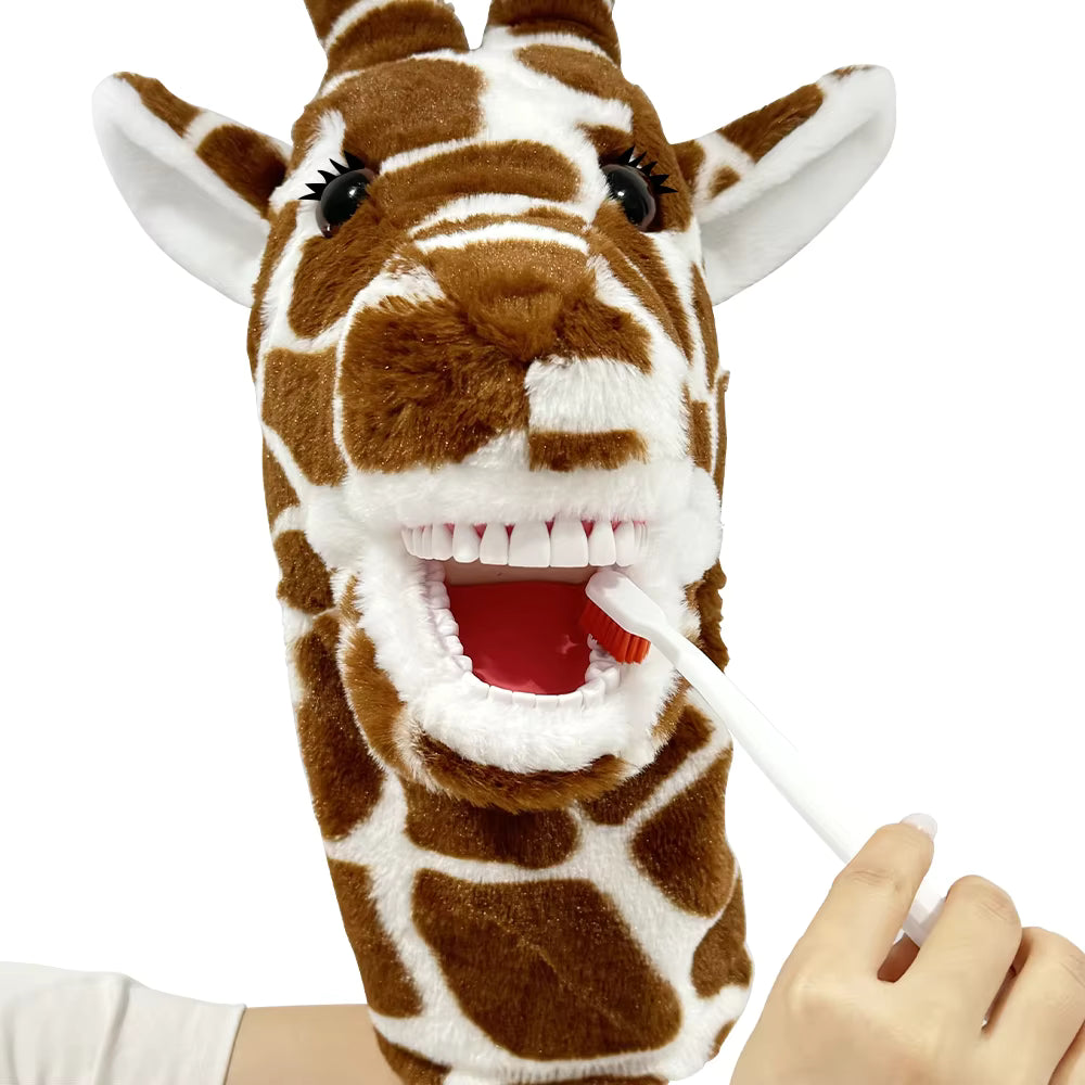 Giraffe Dental Plush Hand Puppet with Toothbrush | Kids Oral Hygiene Teaching Toy