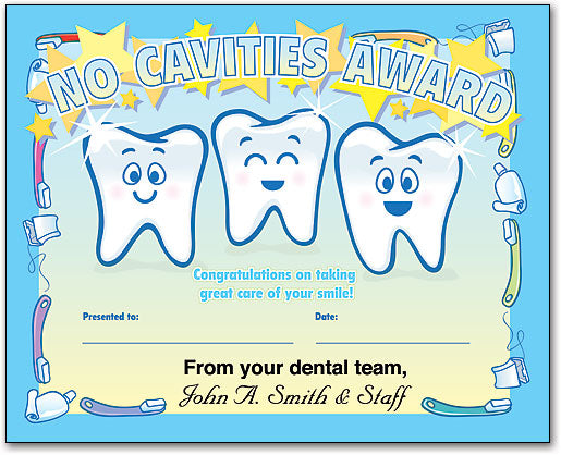 No Cavities Achievement Certificates (100 Pack)