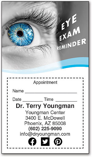 Blue Eye Exam Sticker Appointment Card