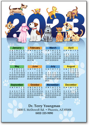 Playful Pets on Year Calendar Magnet
