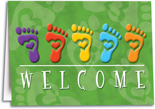 Welcome Feet Hearts Folding Card