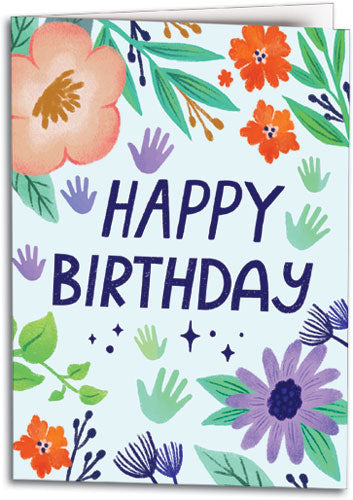 Flowers and Hands Birthday Folding Card