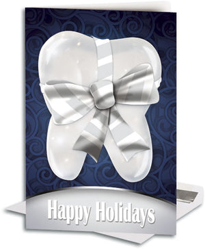 Candy Cane Bow Silver Deluxe  Folding Card