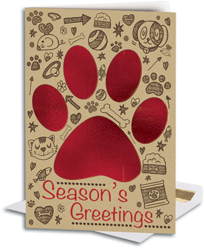 Holiday Paw Print Deluxe Large Folding Card