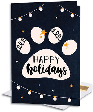 Festive Holiday Paw Black Linen Large Folding Card