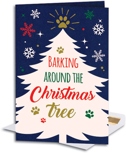 Barking Around Tree Blue Linen Large Folding Card