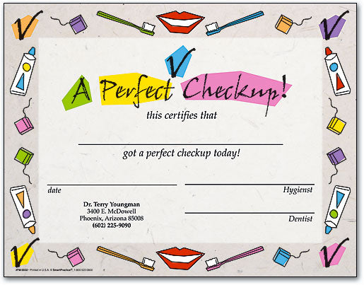 Perfect Checkup Achievement Certificates (100 Pack)