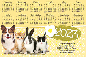 Four Pets Yellow Calendar Magnet