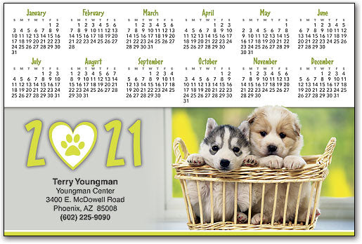 Puppy Basket Calendar Postcard