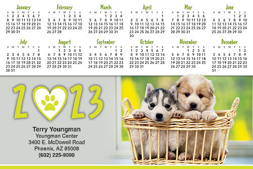 Puppy Basket Calendar Postcard