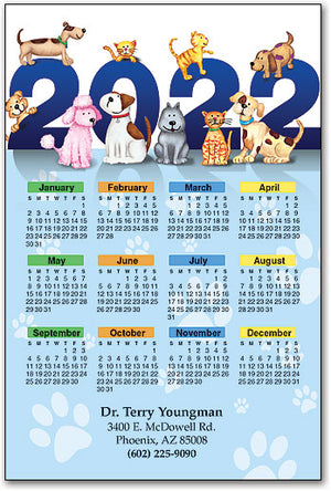 Playful Pets on Year Calendar Magnet