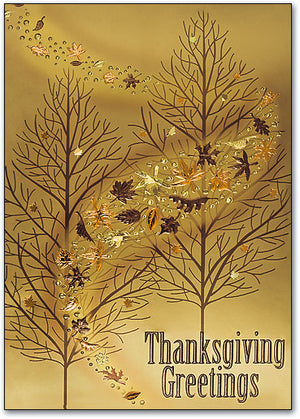Windswept Leaves Gold Thanksgiving Postcard