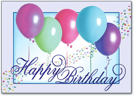 Five Balloons Confetti Birthday Postcard