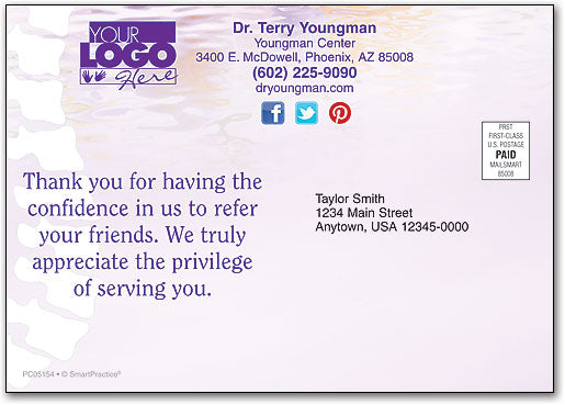 Chiro Reflections Thank You Customisable Postcard