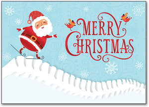 Santa On Skis Deluxe Postcard
