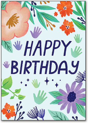 Flowers and Hands Birthday Postcard