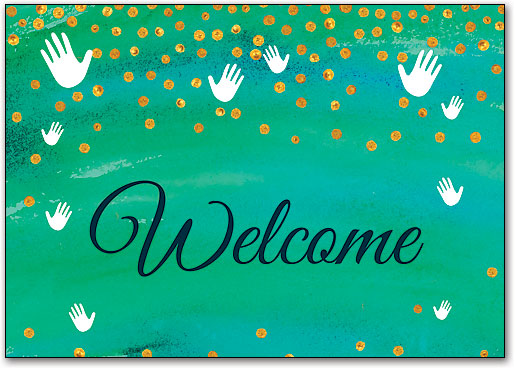 Dots and Hands Welcome Customisable Postcard