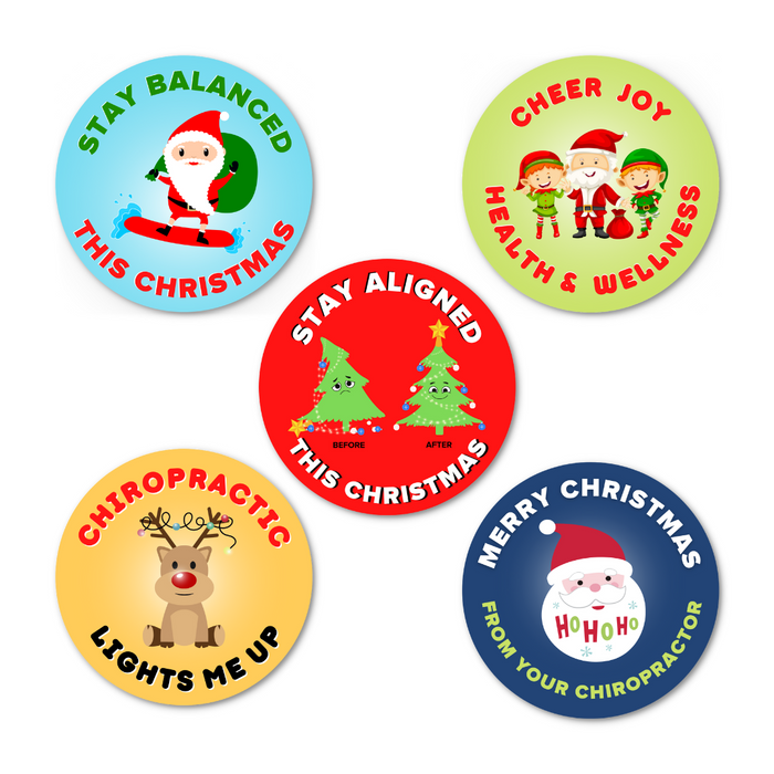 Assorted Chiropractic Christmas Stickers (100pk)